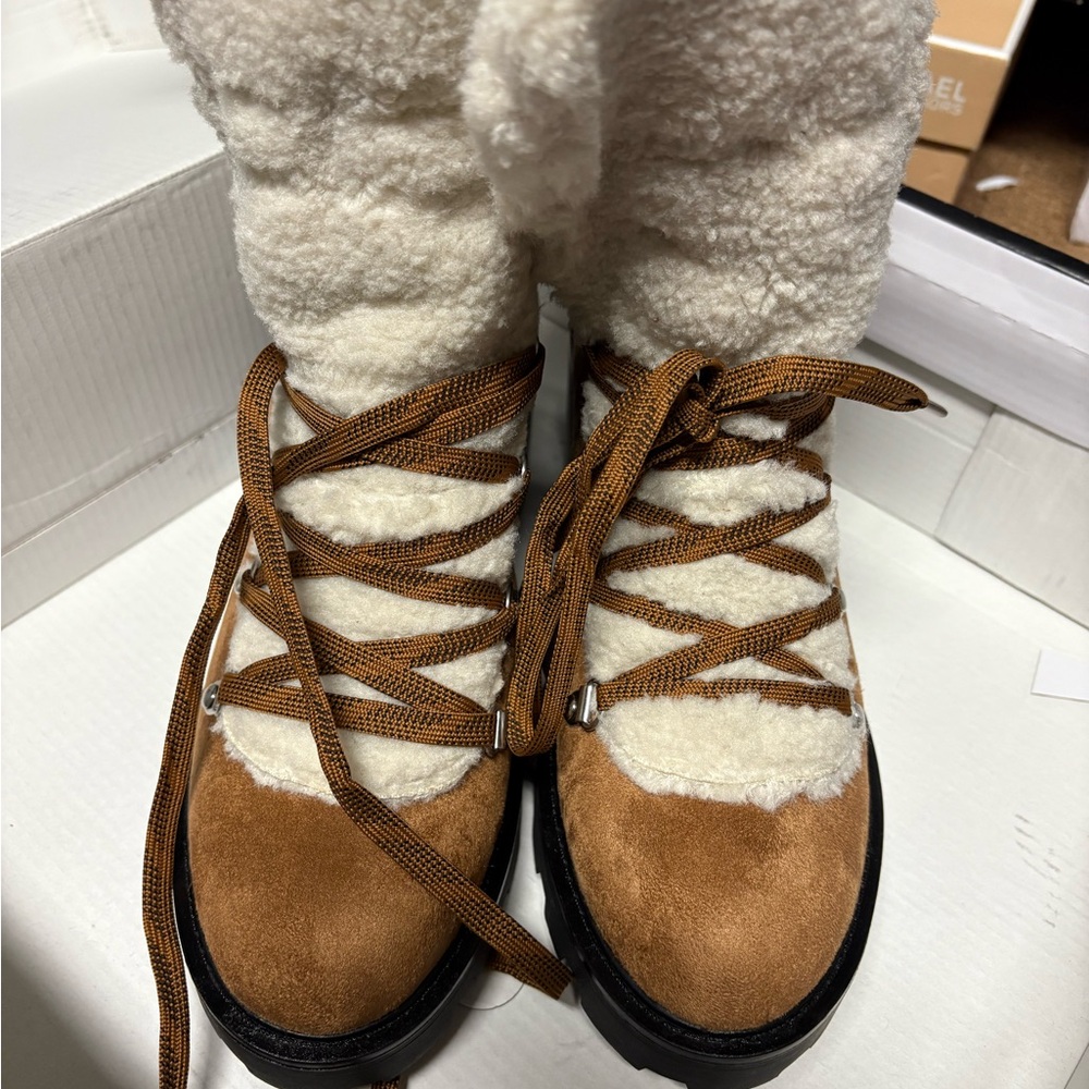 Nine West Brown and Cream Winter Boots with Fur Lining